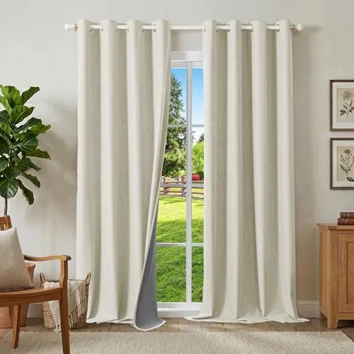 Runyéla 100% Cortinas Opacas Lino Termicas para Dormitorio y Salon 2 Piezas