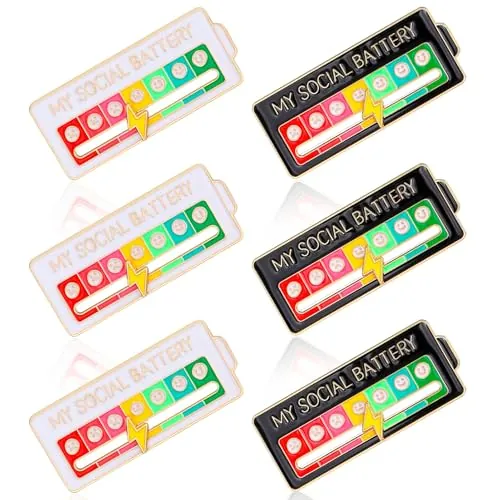 6 PCS Social Battery Pin, Mi Pin de Batería Social para el Estado de Ánimo, Broches de Esmalte Interactivos, Pins de Humor Creativos y Divertidos, Accesorios para Expresar Emociones