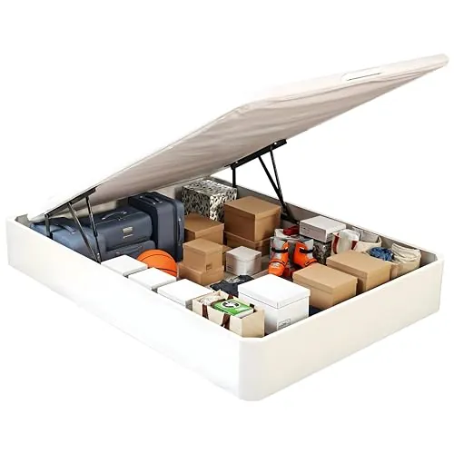 What The Sleep | Canapé Abatible de Madera Gran Capacidad | 150x190 | Montaje y Retirada Usado Incluido | Blanco | 32 cm | Apto Todos Colchones | Esquinas Delanteras Redondeadas | Storage Bed