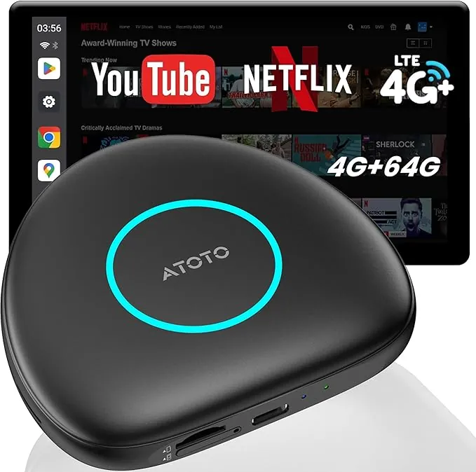 Adaptador CarPlay Inalámbrico Android Auto AI Box, Car Play Android Auto Inalambrico con Integrados 4 GB + 64 GB 4G/WLAN/BT Dual/USB, GPS, AI, MicroSD, OTA, Salida HDMI, Pantalla Dividida, CB6C