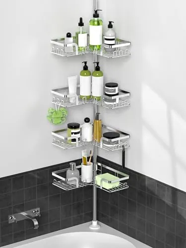 KEGII Estantería Baño Telescópica 4 Estantes, Estanteria Ducha Plata