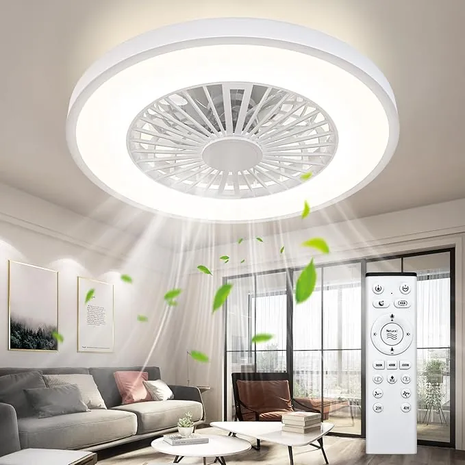 Ateroll Ventilador de Techo con luz, Ø54CM Dimmbar LED Lampara Ventilador Techo con Control Remoto, 3000K-6500K, 6 Velocidades Silencioso, Temporizador y Memoria, Moderno Ventilador para Dormitorio