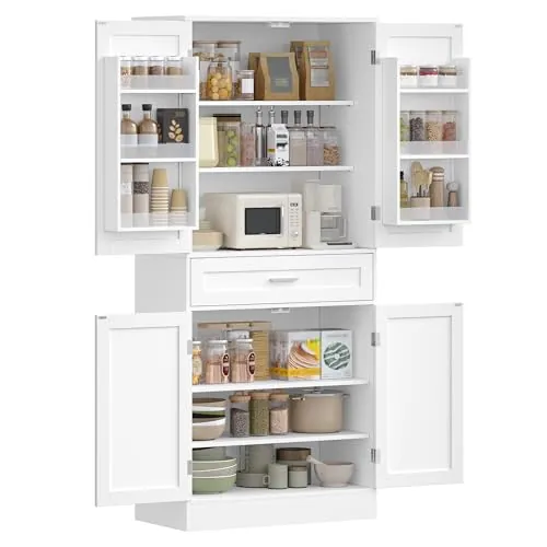 Hzuaneri Alacena de Cocina, 180cm, 4 Puertas, 1 Cajón, 40x80x180cm, Blanco