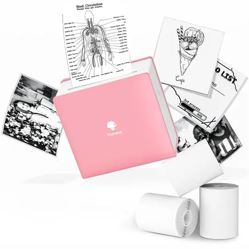 Phomemo M02 - Impresora térmica con 3 Rollos de Papel incluidos, compacta Impresora de Bolsillo inalámbrica para Viajes, Compatible con Android iPhone y iPad para Journal Children Daily Plan, Rosa