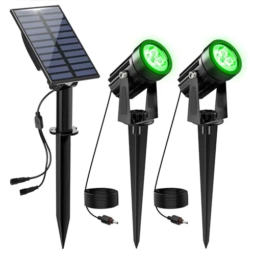 NATPOW Focos LED Exterior Solare Verde, 2 en 1 Luz Solar Arbol Exterior, IP65 Impermeable, 2 Niveles de Brillo de Crepúsculo a Amanecer Iluminación para Jardin, Patio, Caminos