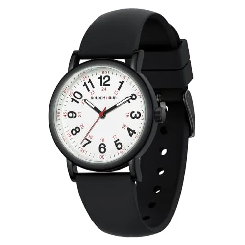 GOLDEN HOUR Reloj de Enfermera Impermeable para Profesionales Médicos, Estudiantes, Mujeres y Hombres, Esfera Luminouse Fácil de Leer, 24 Horas con Segunda Mano