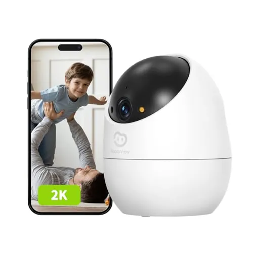 Beans View 2K (3MP) Cámara de Interior para Seguridad, Vista de 360°, 2.4GHz Wi-Fi 1080P, Cámara Mascotas/Perros/Gatos, Visión Nocturna en Color, Detección Humana, Compatible con Alexa (D210)