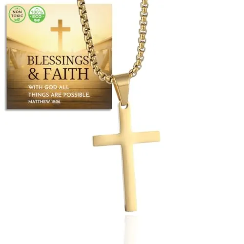 HALUKAKAH Collar de Cruz de Plata de Ley 925 para Niños - Pequeño Colgante de Cruz Chapado en Oro de 18k con Cadena de Acero Inoxidable - Completo con Tarjeta de Mensaje Bíblico y Caja de Regalo