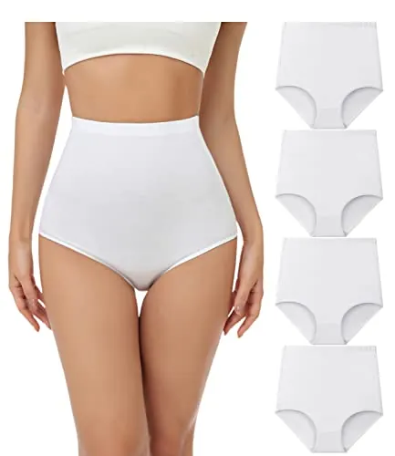 wirarpa Bragas Mujer Algodón Elásticas Culotte Súper Cintura Alta Braguitas Cómodas Cobertura Completa Pack de 4 Blanco Talla 3XL
