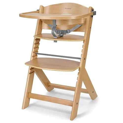KikkaBoo Trona Evolutiva de Madera para Bebé NORDY, Silla Alta Ajustable hasta 35 kg, Haya Maciza, Bandeja Extraíble, Arnés de 3 Puntos, Madera