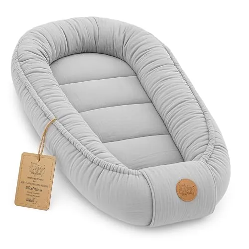 Muselina Nido bebé recién nacido 90x50 cm - capullo de colecho reductor cuna algodón cuco ideal para góndola moisés y viaje perfecto para niños y niñas Gris
