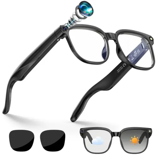 Gafas Inteligentes IA, Smart Glasses Cámara HD 8MP, Lentes Fotocromáticas