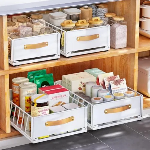 Kitstorack Cajón Telescópico para Alacena - Cajón Deslizante Extensible con Mango (40 Profundidad x 25 Anchura x 16 Altura cm) - Fácil Instalación Sin Taladrar ni Clavar
