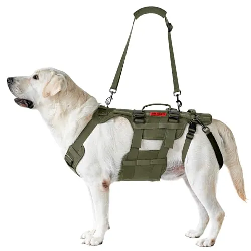 OneTigris Arnés para perros, Invictus para perros de tamaño mediano, ajustable con 3 asas para discapacitados, heridos o ancianos, verde L