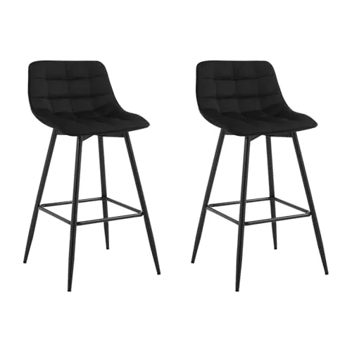 WOLTU Taburete de Bar Juego de 2 con Respaldo de Marco de Metal Asiento, Terciopelo, Negro