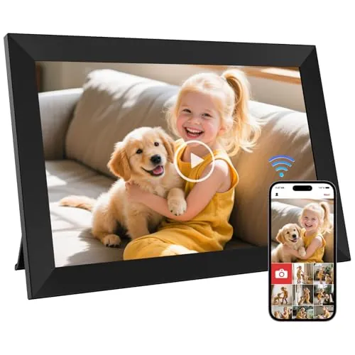 Marco de Fotos Digital WiFi de 10,1 Pulgadas, Memoria Incorporada 64GB, Pantalla Táctil IPS LCD de 1280x800, Funciones de Rotación Automática y Audio, Compartir Fotos y Videos a Distancia