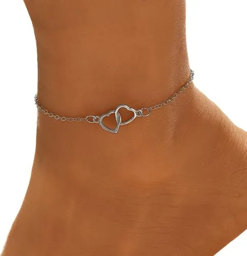 JUSTUSNX ajusttobillo corazón tobillo pulsera de playa de verano cadena de joyería de pie para mujeres y niñas (B)