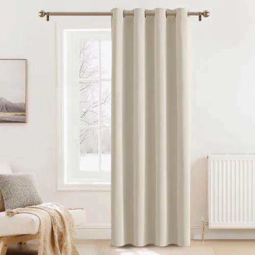 PONY DANCE Cortina Opaca 1 Pieza,Termica Aislante Frio y Calor para Puerta | 140x240cm(AnxAl),Beige Claro, Cortina Blackout para Dormtiorio/Salon, Bloquea Luz,Proteccion UV, con Ojales