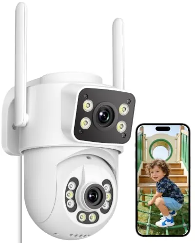 ANBIUX 2K Camara Vigilancia WiFi Exterior con Doble Lente