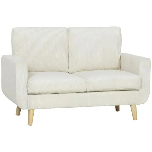 HOMCOM Sofá de 2 Plazas con Cojines de Resortes 134x74x84 cm Blanco Crema