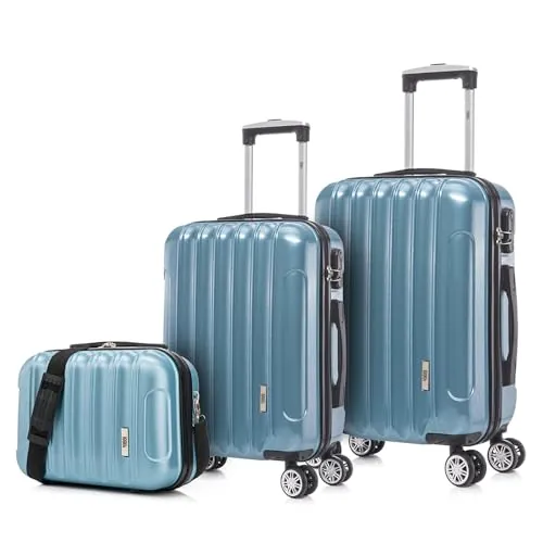 1990s Juego de Maletas Policarbonato Rígida 3 Piezas|Maleta Cabina 55cm|Maleta Mediana 68cm|Neceser 29cm|Azul