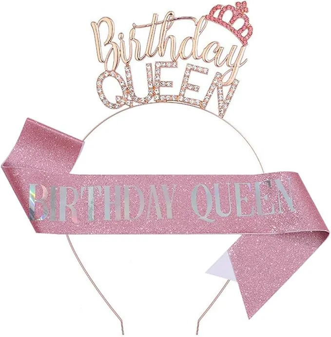 Corona de Cumpleaños, "Birthday Queen"Tiara Corona de Diamantes, Feliz Cumpleaños Faja Corona Cumpleaños Tiara de Cumpleaños, para Mujer Fiesta de Decoración Accesorios Regalo