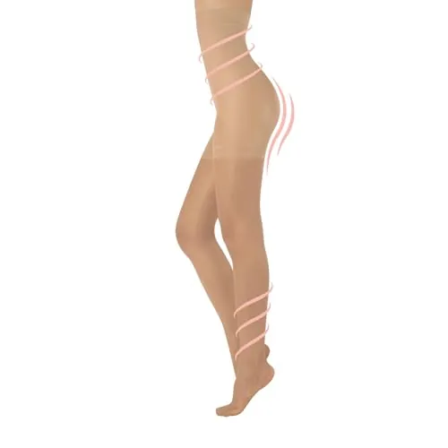 CALZITALY MEDIAS FINAS REDUCTORAS DE TALLE ALTO | PANTY CON COMPRESION MEDIA | NATURAL, NEGRO | 20 DEN | S, M, L, XL, XXL | CALCETERÍA ITALIANA | (L, SOLEIL)