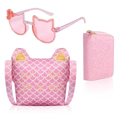 HIFOT Unicornios Bolso Bandolera para Niña, Bolsa Pequeña de Hombro Gatos Gafas de Sol, Mini Bolsos de la Princesa para Mujeres Niñas