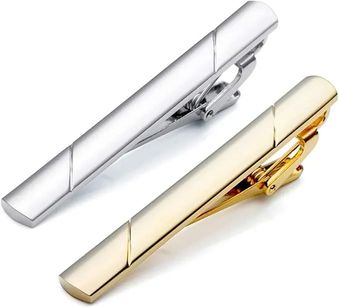 2 Piezas Clip de Corbata pisacorbatas Hombre Plata Oro Clásicos Corbatas Clips para Reunión de Negocios de Boda