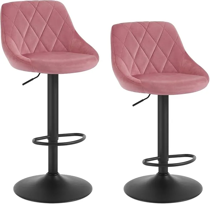 WOLTU 2X Taburete de Bar con Respaldo Terciopelo Regulable en Altura Rosa BH219rs-2