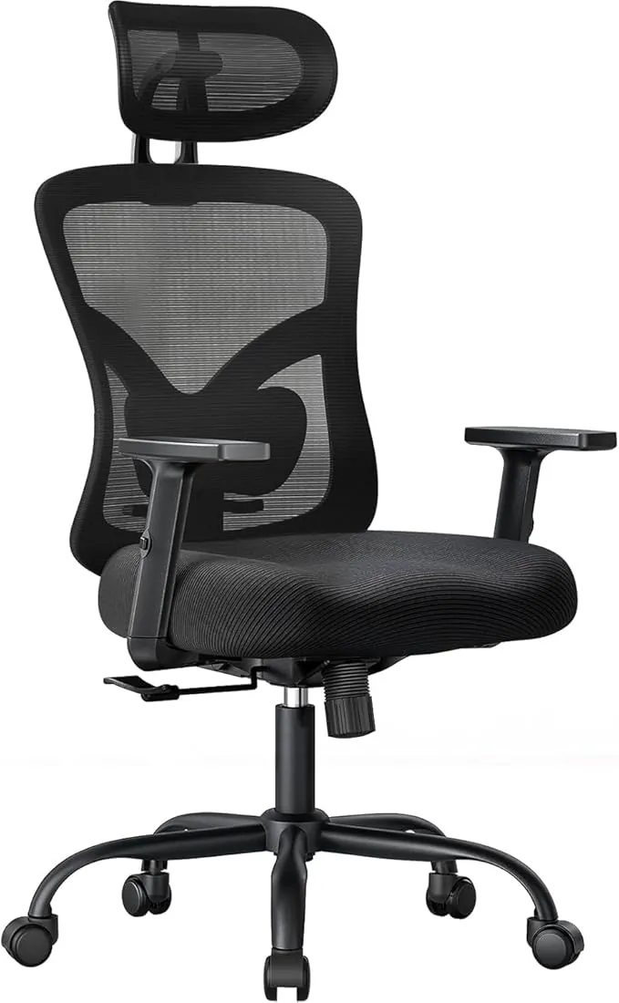 NOBLEWELL Silla de Oficina Ergonómica con Soporte Lumbar, Reposacabezas 2D, Reposabrazos Ajustable, Cojín Mejorado, Inclinación de 130°, Silla para Oficina en Casa