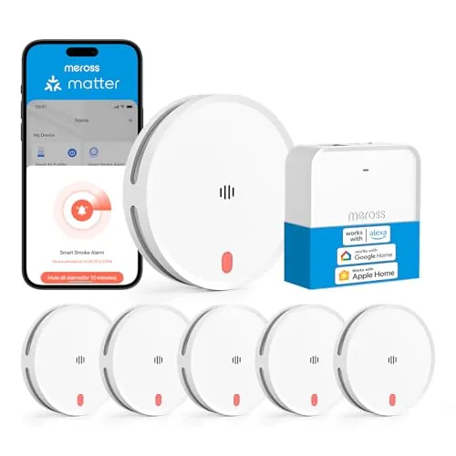Meross Matter Detector de Humo Conectado, 6 Unidades con Hub MSH450