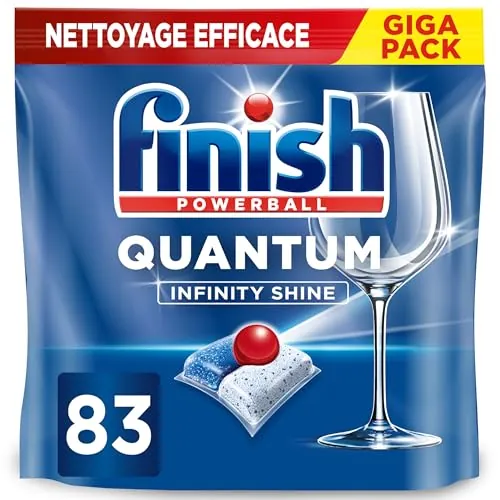 Finish Powerball Quantum Infinity Shine Pastillas para el Lavavajillas, limpieza potente y protección del cristal, 83 pastillas