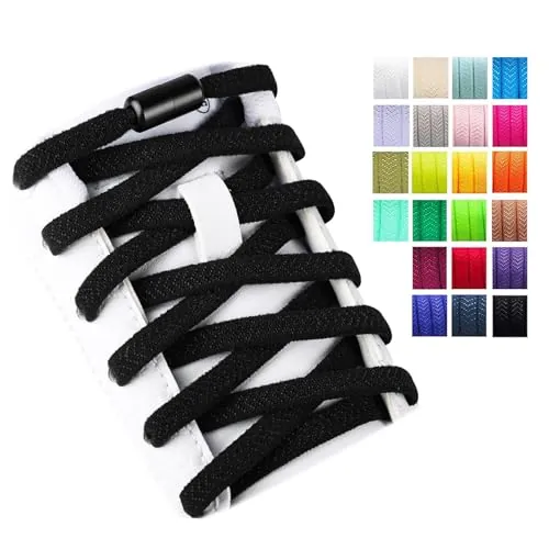 Olukssck 2 pares Cordones Elásticos Sin Nudo con Hebilla Metal | Cordones de Zapatos de Deporte | Cordones Elásticos Zapatos para Adultos Niños, Negro