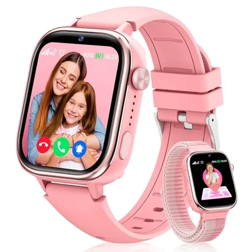 Oliimptek 4G Reloj Inteligente Niño, Smartwatch Niños con GPS y Llamadas, Videollamadas, Chat de Voz, SOS, Modo Escuela, Podómetro, Despertador, Juegos, Reloj Inteligente Regalo Niñas y Niños, Rosa