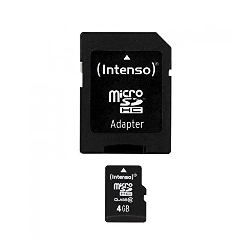 Intenso 3413450 Micro Tarjeta de memoria SD 4 GB grado 10 con SD Adaptador, Negro