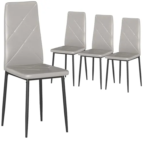 HOMCOM Pack de 4 Sillas de Comedor Respaldo Alto Asiento Acolchado Gris