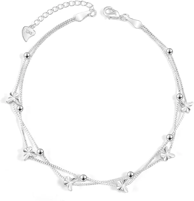 YELUWA Mariposa Tobilleras Plata de Ley 925 para Mujer Tobilleras Pulseras Verano Descalzo Playa Ajustable 23+2.5cm Regalos de Joyería