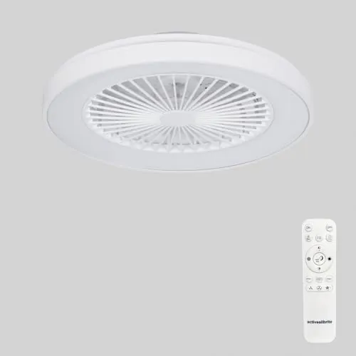 activeallbrite Blanco Ventilador de Techo, Motor DC 20W, Velocidad del Viento ajustable con Control Remoto, Adecuado Dormitorio, Habitación infantil.