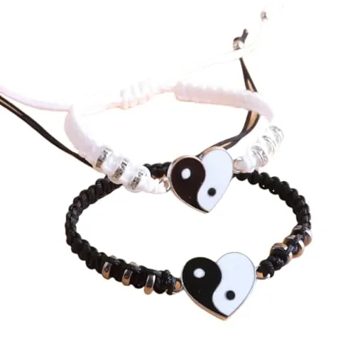OQKAHIV Pulsera Yin Yang para Parejas, Set de 2, Mejores Amigos, Cordón Ajustable, Adecuada para Regalo Entre Amigos o Parejas, Pulseras a Juego Yin Yang, estilo con un toque de armonía y equilibrio!