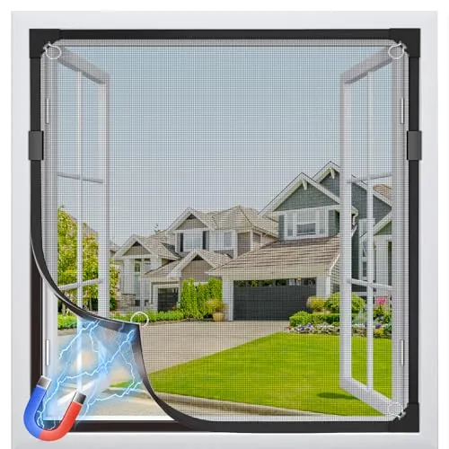 MLEJU Mosquitera Ventana Magnetica, 130×150cm Malla de Fibra de Vidrio,Ajustable Mosquiteras para Ventanas Magneticas, Fácil Instalación sin Taladrar, Fácil de Limpiar- Marco Negro y Red Negro