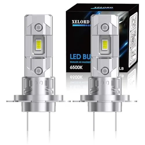 XELORD LED H7 Bombillas de Coche,6500K Luz Blanca Brillante 55W 14000LM,Bombilla Halógena de Repuesto,1:1 Diseño Plug-n-Play,Paquete de 2
