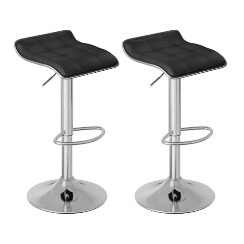 WOLTU 2X Taburetes Altos Cocina con Reposapiés, Regulables en Altura, Taburetes Giratorios 360°, Asiento PU, Sillas para Mostrador y Cafetería, Negro