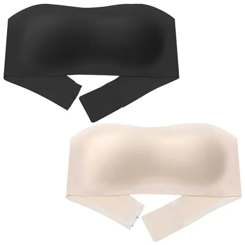 Happy Cherry Pack 2 Bandeaus Deportivos con Relleno para Adolescentes Sujetador Bandeau sin Tirantes sin Costura Bandeau Elástico sin Aros Beige+Negro 12-14 años M 34/75