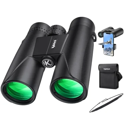Kylietech Prismaticos Profesionales Largo Alcance, Binoculares Pequeños y Potentes 12x42 - Prismas BAK-4 y Lentes FMC, Antiniebla e Impermeables con Adaptador para Smartphone de Aves, Caza, Senderismo