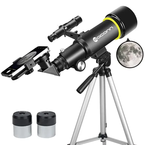 Telescopio para Adultos Principiantes, Apertura de 70 mm, 400 mm, Soporte AZ Completo, Multicapa, Refractor, telescopio de Viaje con trípode, Adaptador de teléfono