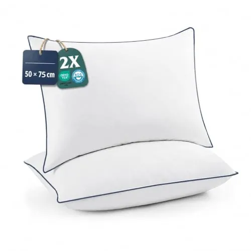 UNIKOME Almohada de plumón 50x70cm Set de 2, Lujosa Almohada de Pluma de Ganso, 100% Funda de algodón orgánico colección Hotel Almohada de Cama, Blanco, Oeko-Tex