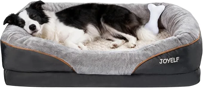 JOYELF Large Cama de Espuma viscoelástica para Perros, Cama ortopédica para Perros y sofá con Funda extraíble Lavable y Juguetes chirriadores como Regalo