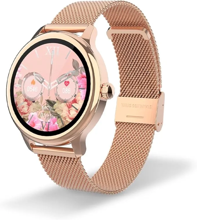 DCU TECNOLOGIC - Smartwatch Sophie - Reloj Inteligente Mujer Rose Gold Case con Correa de Metal Color Oro Rosado - Pantalla táctil HD 1,2'' - IP67 Impermeable - 22 Modos de Deporte - App Smart DCU