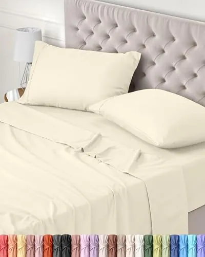 Utopia Bedding Juego de Sabanas 4 Piezas 180x200 - Poliéster Microfibra Cepillada - Oeko-Tex Certificado - Sábana Bajera, Sábana Plana y 2 Fundas de Almohada 50x75 (Cama 180, Marfil)